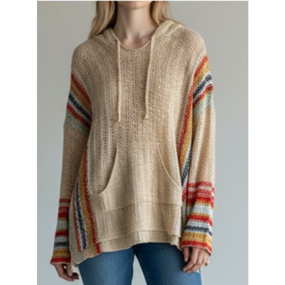 Easel LA Knit Pullover Hooded Stripe Sweater Medium Ivory Oversized - Picture 1 of 9